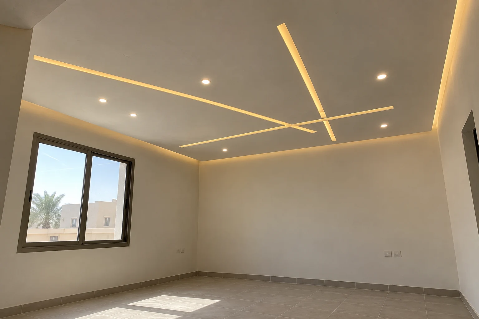 سقف بخطوط إنارة متقاطعة